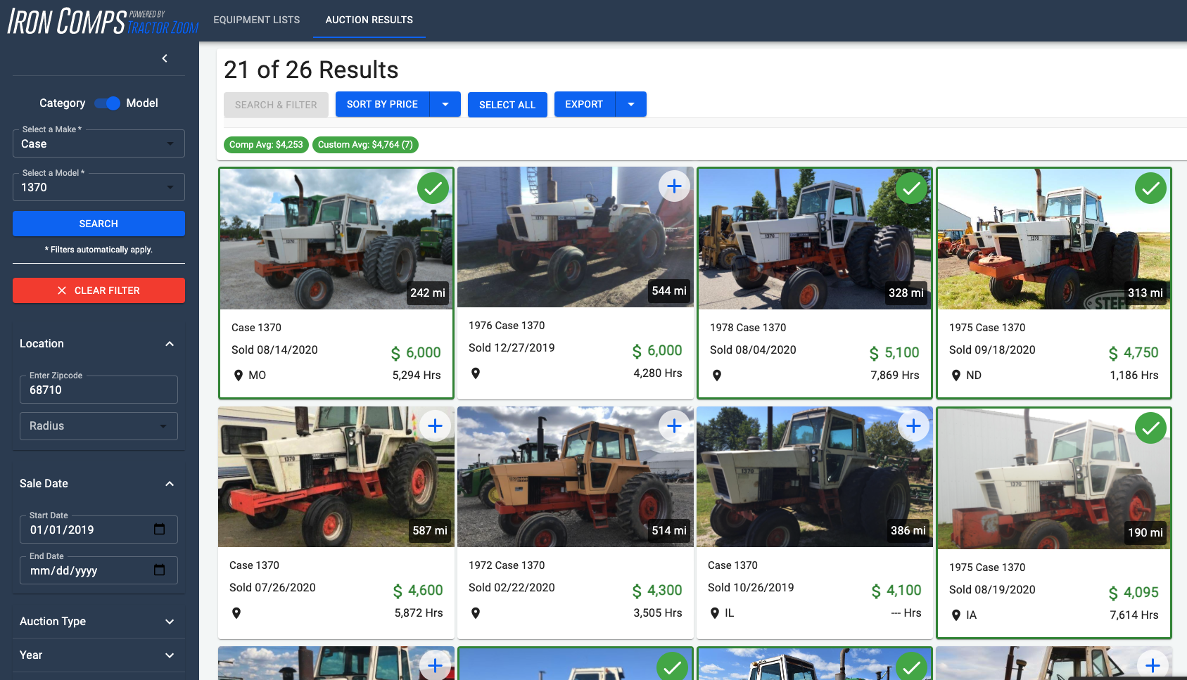 Tractor Zoom Iron Comps reliable auction values Screen Shot 2021 01 21 At 09.41.25 AM
