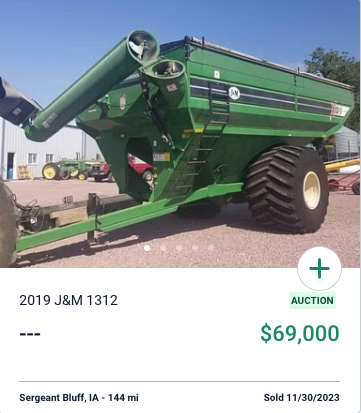 J And M 1312 Grain Cart Auction Card
